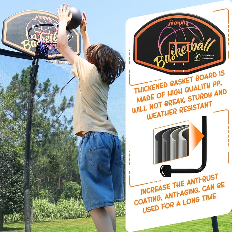 jumpfly Trampoline Basketball Hoop Attachment, Basketball Hoop for Trampoline Easy to Install, Universal Trampoline Accessories Fits Straight Pole & Curved Pole with Mini Balls & Pump - Image 4